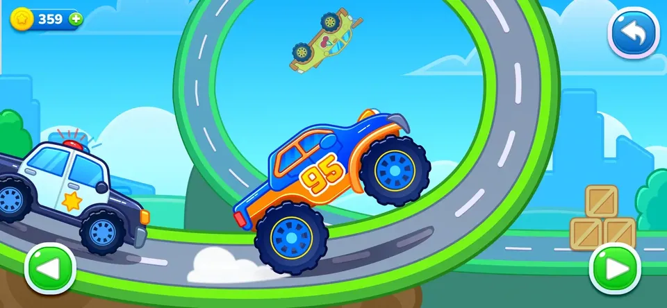 Car games for toddler and kids: drive colorful vehicles: police cars, monster trucks and racers