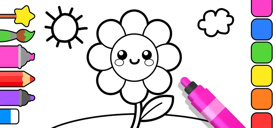 Coloring Book - Kids Games 2+: color pages of animals, flowers, food and vehicles