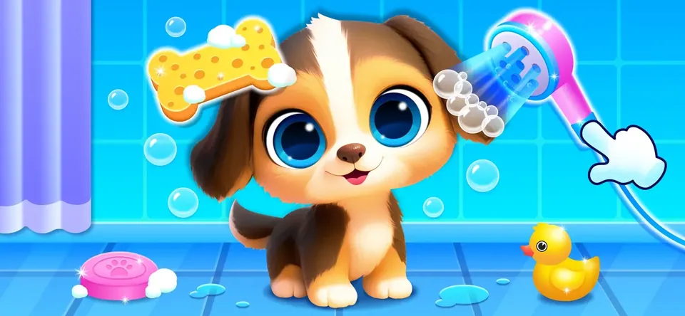 Dog & Puppy, Vet Game for Kids: wash and clean muddy, playful puppies